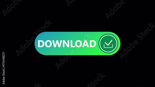 Downloading bar complete animation on black background,  downloading icon sign button with check mark.