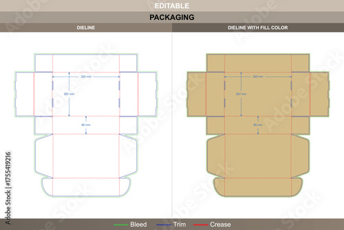 Sweet box dieline professional vector printing packaging layout elegant folding structure with clearly defined die line marks for confectionery or bakery branding