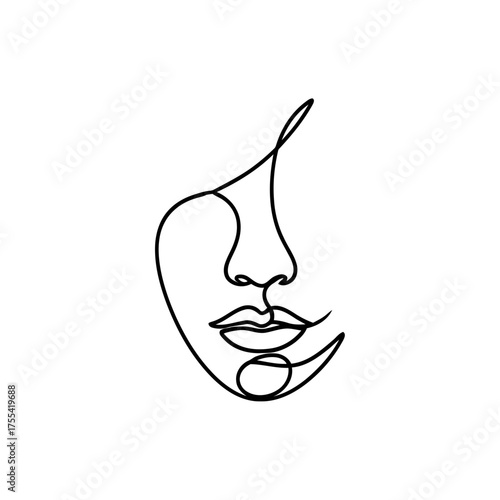 Minimalist line drawing of a human face, showcasing abstract facial features in a continuous, flowing style.