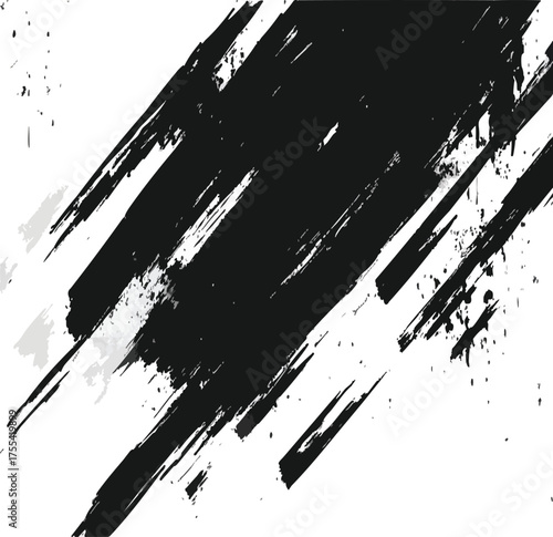 Abstract black ink strokes and splatters on a clean texture