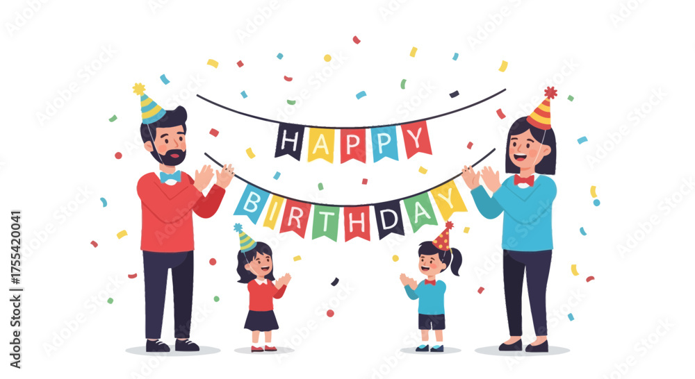 Fototapeta premium Family Celebrating A Birthday Together With Colorful Decorations And Festive Spirit