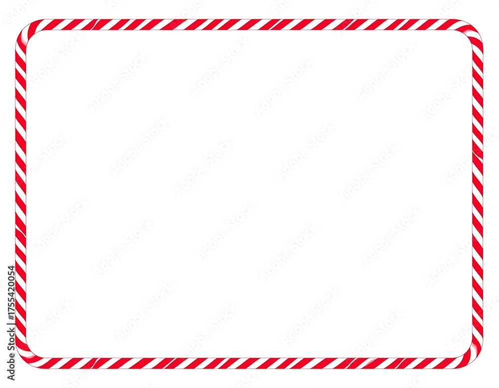 Fototapeta premium A rectangular red and white striped border framing a blank, white space; rounded corners; festive design