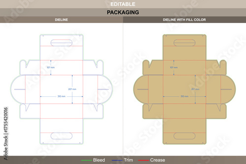 Tray box with handshake buckle dieline detailed vector printing packaging design offering sturdy closure and neat die line precision for retail food or gift products