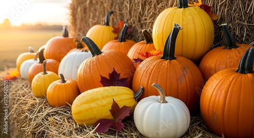 Pumpkins piled high in straw