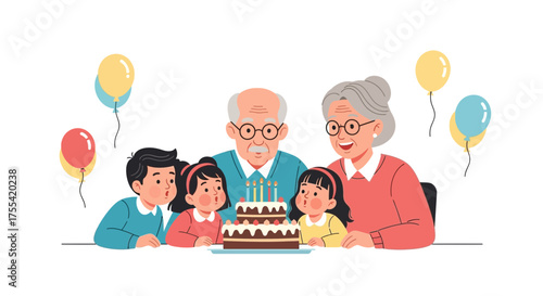 Family Celebration: Grandparents And Grandchildren Celebrate At A Birthday Party Together