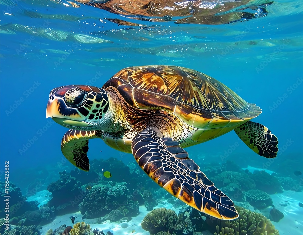 Obraz premium Sea Turtle Gliding Through Tropical Waters with Grace.