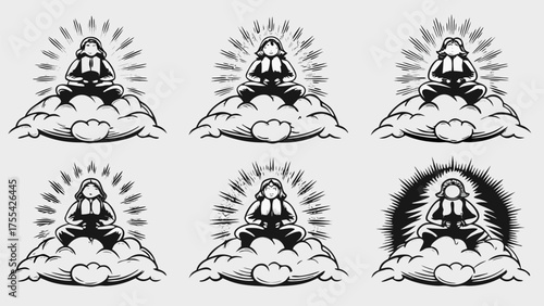 Find inner peace and tranquility with this zen woman meditating on clouds, a mindful spiritual journey starts now