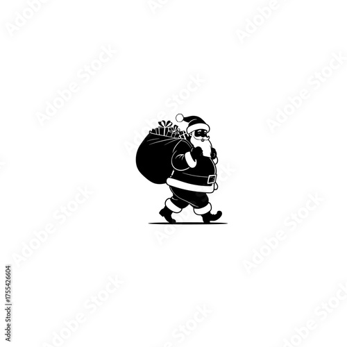 Santa Claus silhouette with gifts sack. Vector template on transparent background 