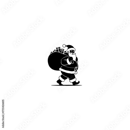 Santa Claus silhouette with gifts sack. Vector template on transparent background 
