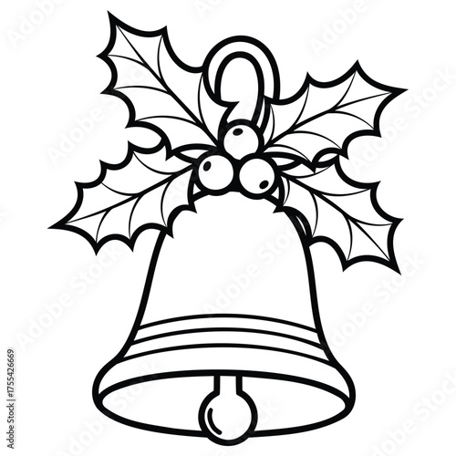 Christmas Bell With Holly Leaves And Berries Vector Silhouette Keywords: Christmas, bell, holly