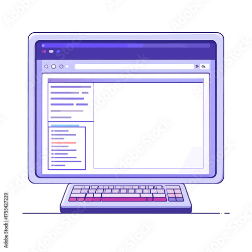 Computer Screen Displaying Code Snippets on White Background in Flat Vector Style Illustration