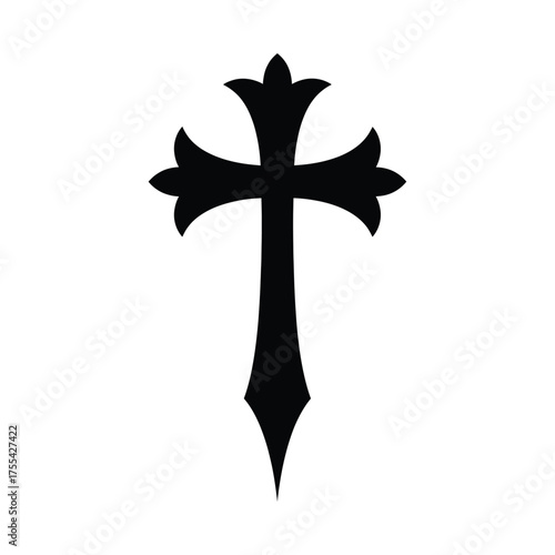 Black ornate cross vector graphic on white background Keywords: cross, christian, religion
