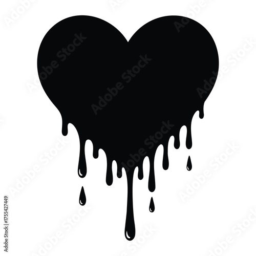 Black Heart Shape Dripping Like Paint on White Background love melting
