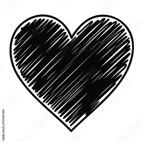 Black Scribbled Heart Vector Illustration Keywords: heart, love, scribble, sketch, drawing