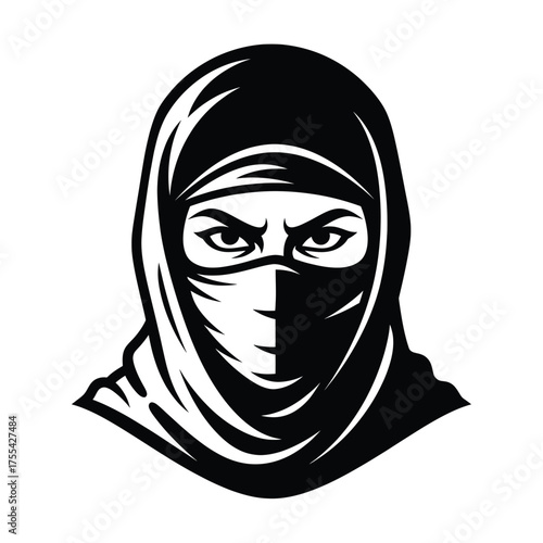 Black Silhouette of a Person Wearing a Hijab and Face Covering niqab burqa
