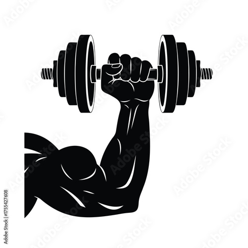 Black Silhouette of Arm Lifting Dumbbell Vector Keywords: arm, dumbbell, weightlifting, lifting