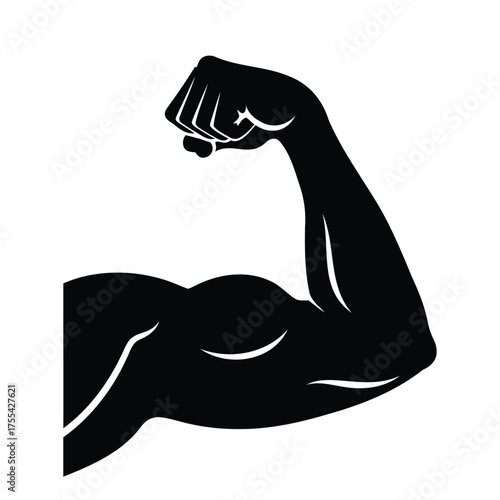 Black Silhouette of Flexed Bicep Muscle Arm Vector Keywords: arm, bicep, muscle, flex, strong