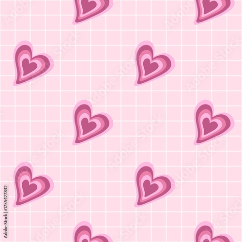 Wallpaper Mural Pink heart pattern background. Cute retro heart vector pattern with soft grid backdrop. Seamless pink love pattern, perfect for romantic, girly, and Valentine’s day designs. Torontodigital.ca