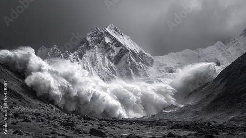 Majestic Mountain Avalanche with Dramatic Clouds and Landscape