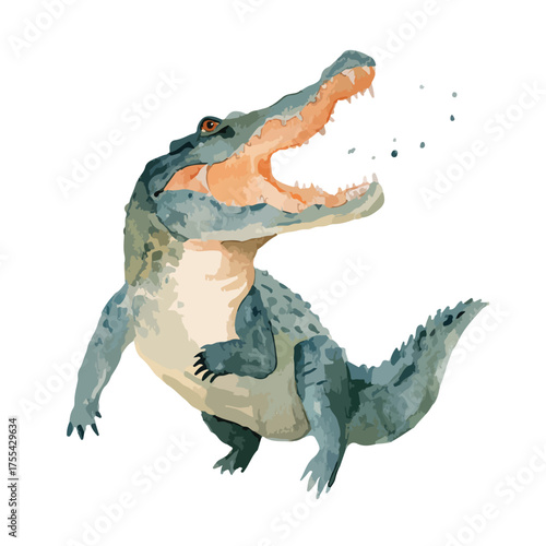Fierce Alligator Roaring Open Mouth Illustration.