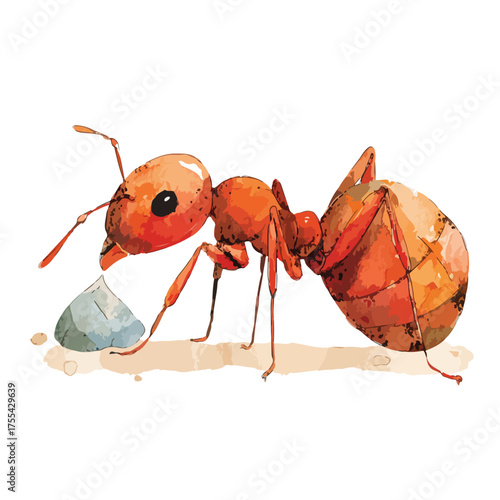 Vibrant Red Ant Watercolor Illustration.