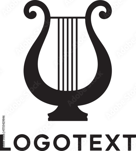 Elegant lyre musical instrument isolated on white background for logo design