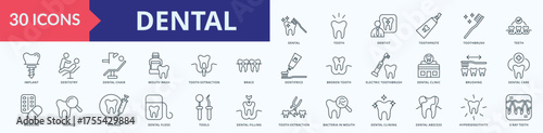Dental icon collection set with dental, tooth, dentist, toothpaste, toothbrush, teeth, implant, dentistry