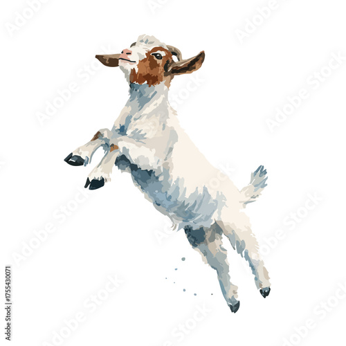 Energetic Jumping Baby Goat Vector Illustration.
