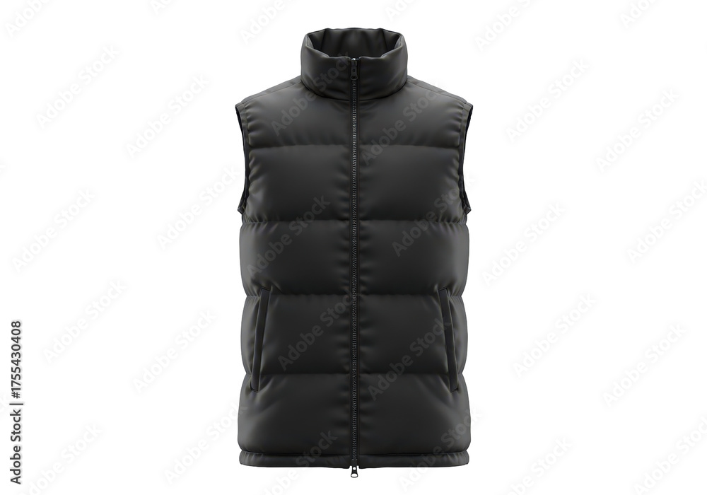 Naklejka premium Stylish Black Sleeveless Puffer Vest for Cold Weather Fashion and Outdoor Activities