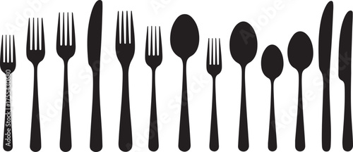 Spoon, knife, fork icon set, Dining silverware Silhouette, cutlery, Vector illustration.spoon fork and knife silhouette icon.