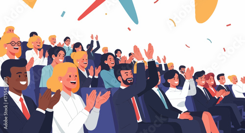 Audience Applauding Together In A Large Venue, Celebratory Event Celebrating Success