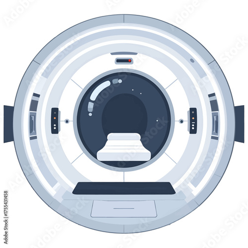 Circular Medical Scanner Room Interior with Gray and White Tones in Digital Pixel Art Style