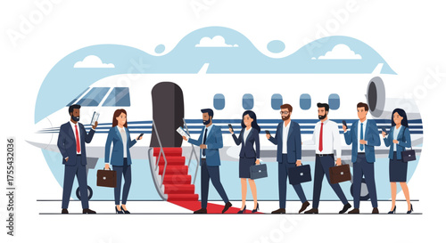 Business Professionals Boarding Private Jet Represents Success Luxury And Corporate Travel