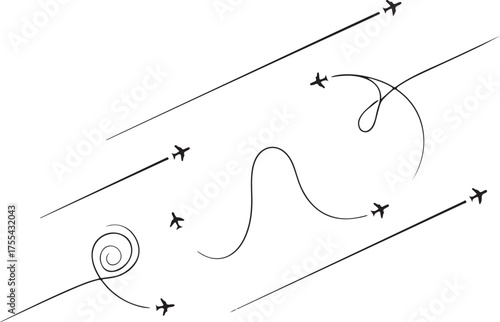 Aerial flight paths and aircraft icons depicting navigation and movement