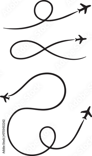 Airplane flight paths showing loops figure eights and curves with airplane icons