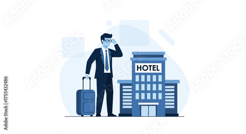 Business Traveler Arriving at Hotel with Modern Design and Appealing Visuals