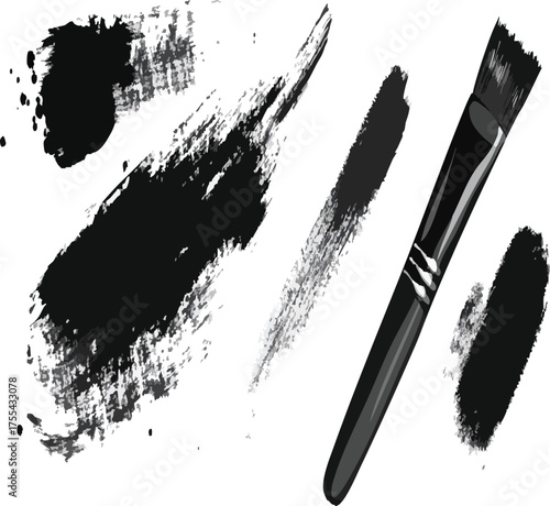Black paint brush with strokes for artistic design work