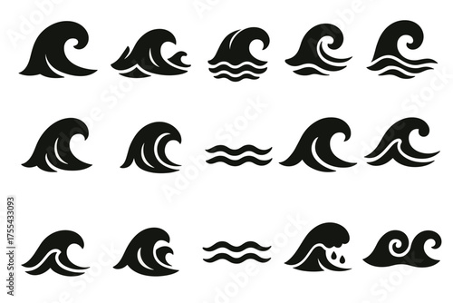 Vector hair style icons with tribal wave and floral ocean elements design