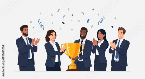 Team Celebrates Achieving Corporate Goals And Awarded With The Coveted Trophy Successfully