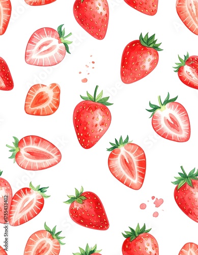Strawberry Delight - A Fresh and Vibrant Watercolor Pattern.