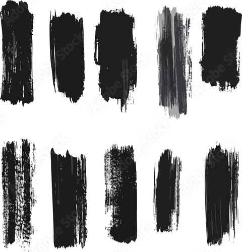 Ten black paint brush strokes for design elements