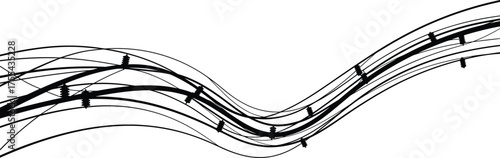 Electric power lines wave pattern vector illustration, high voltage electricity wires silhouette, energy transmission infrastructure concept for industrial and urban technology design