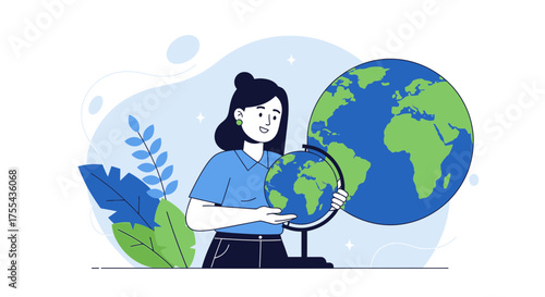 Woman Holding Globes Illustrative Depiction of Earth Study and Environmental Awareness