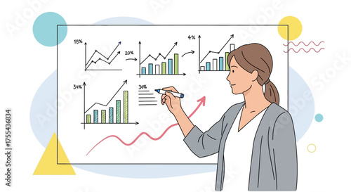 Woman Presenting Financial Data Analysis with Growth Charts and Projections for Business
