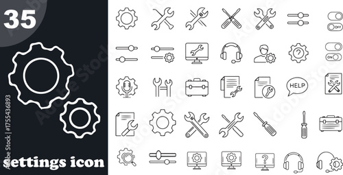 Collection of hand-drawn settings icons for user interface design and configuration options vector
