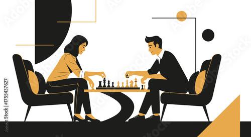 Chess Match Illustration Depicting Strategic Thinking And Intellectually Engaging Competition