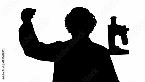 Revolutionary scientist triumphantly holding a microscope, a beacon of discovery and scientific progress