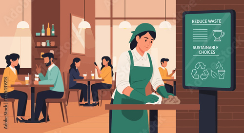 Eco-Friendly Cafe with Focus on Waste Reduction and Sustainable Practices Display