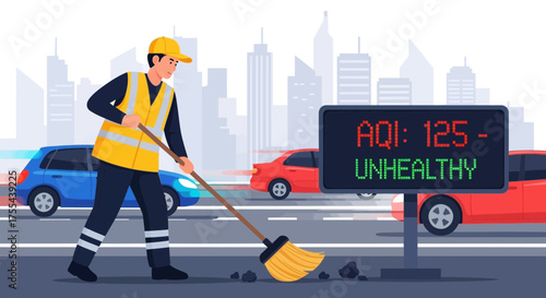 Maintaining urban hygiene amidst air quality concerns in bustling city landscape
