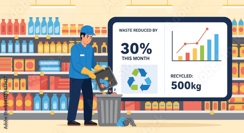 Environmental stewardship: Supermarket employee promotes effective recycling program